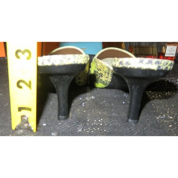 F Mode Verdon Green Viper Anis Snakeskin Italian Leather Square Toe Kitten Mules - Picture 5 of 14